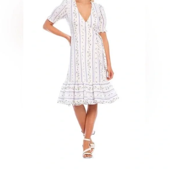 chinese dress ladies Cotton Linen Julia Wrap Dress - Pine Bay Stripe main image 0